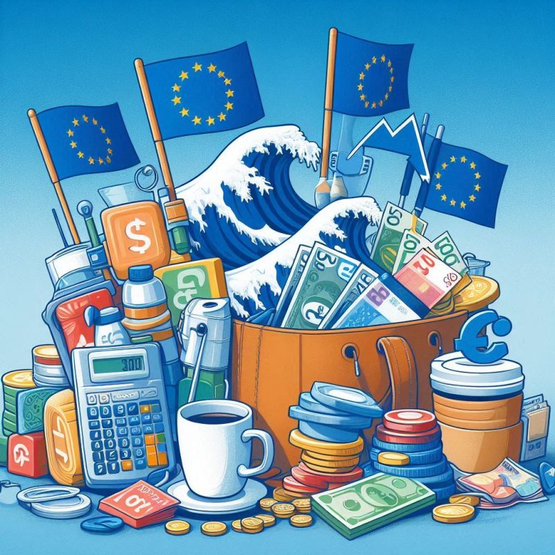 Koláž k růstu životních nákladů v EU. zdroj: Copilot/Designer