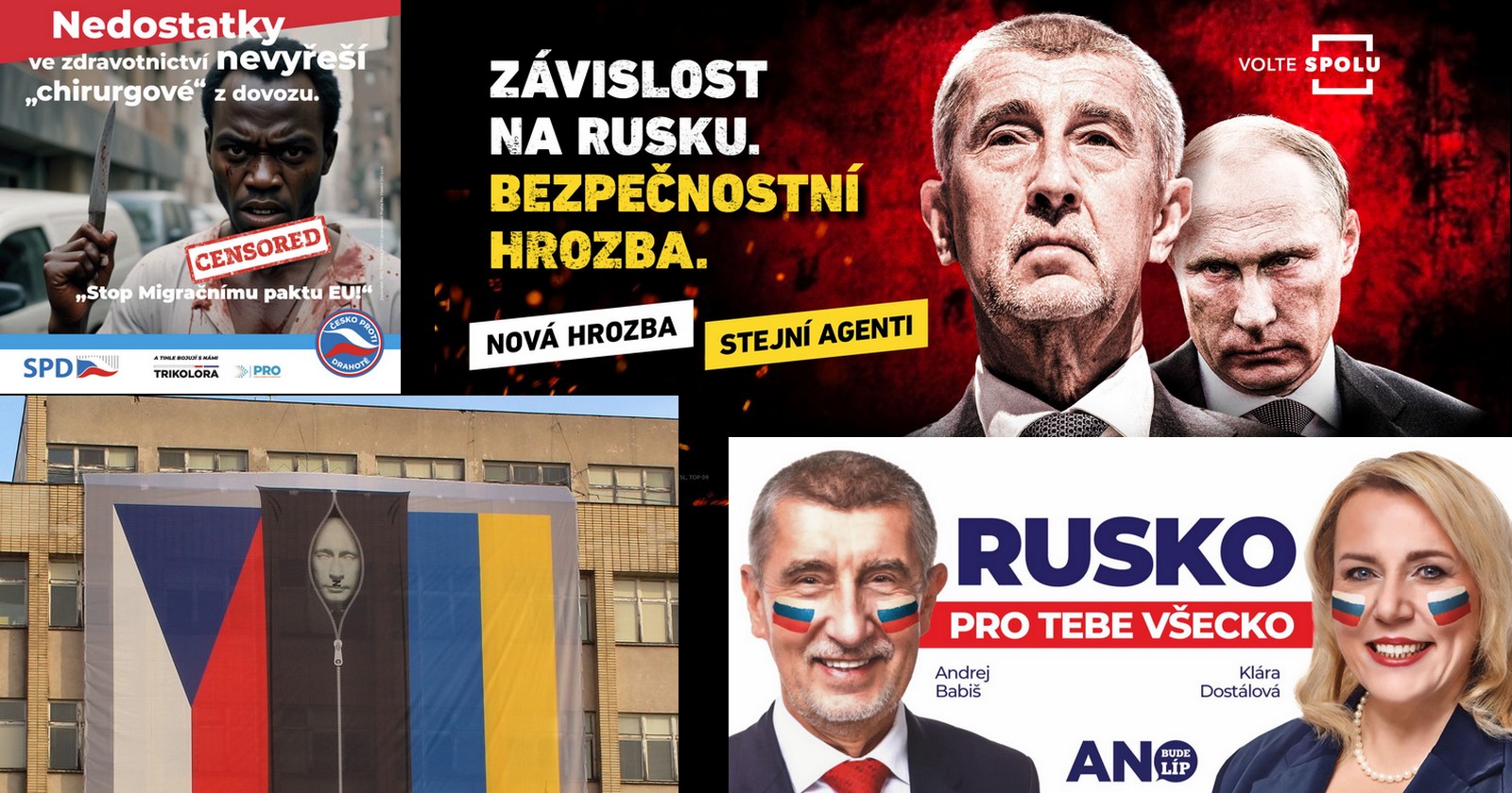 Koláž Deníku TO - kontroverzní politické kampaně a visuály