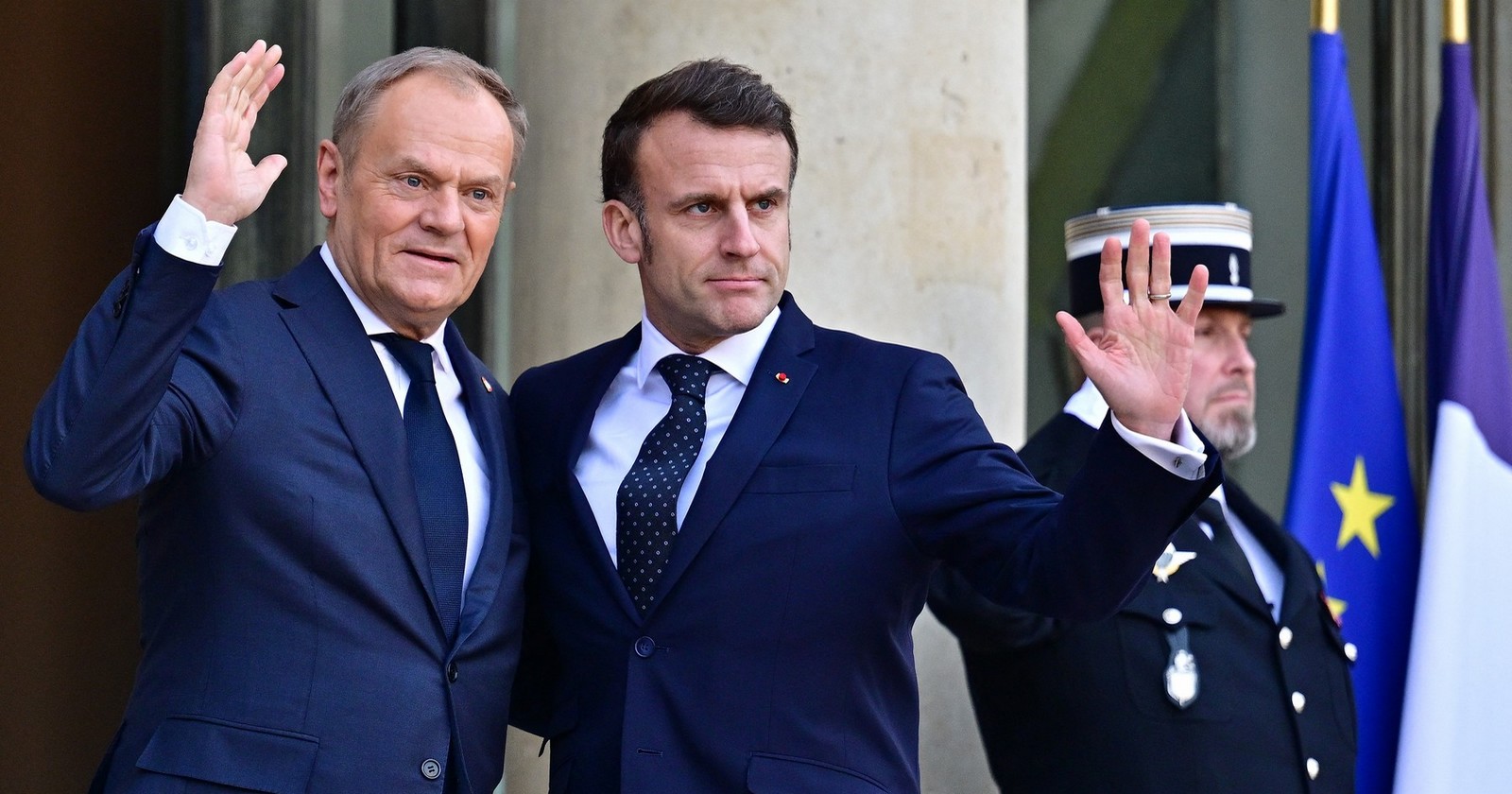 Francouzský prezident Emmanuel Macron a polský premiér Donald Tusk