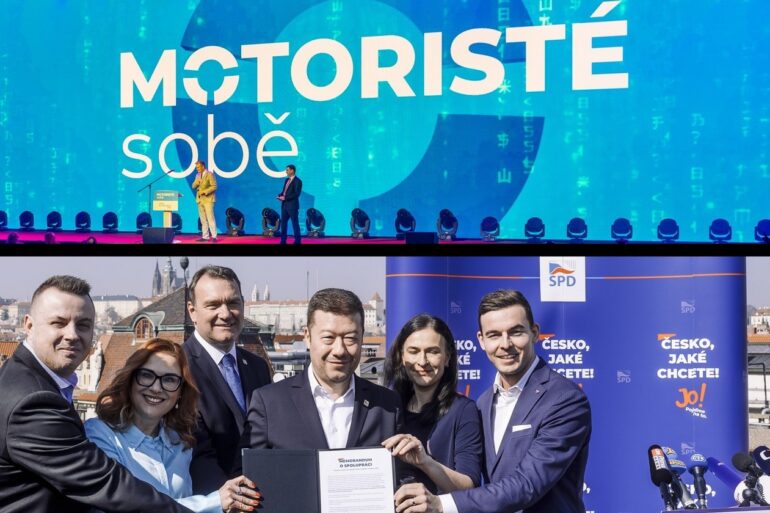Motoristé sobě vs. SPD, Trikolora, Svobodní a PRO - koláž Deníku TO
