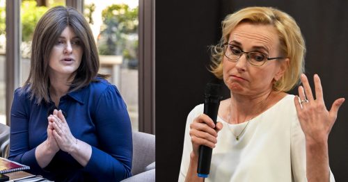 Šéfka SOCDEM Jana Maláčová (vlevo) a šéfka KSČM Kateřina Konečná na koláži Deníku TO